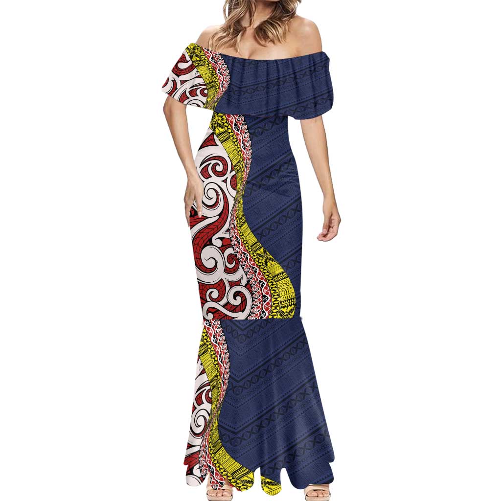 Aotearoa and Niue Mermaid Dress Hiapo Maori Stylized Koru LT03 - Polynesian Pride