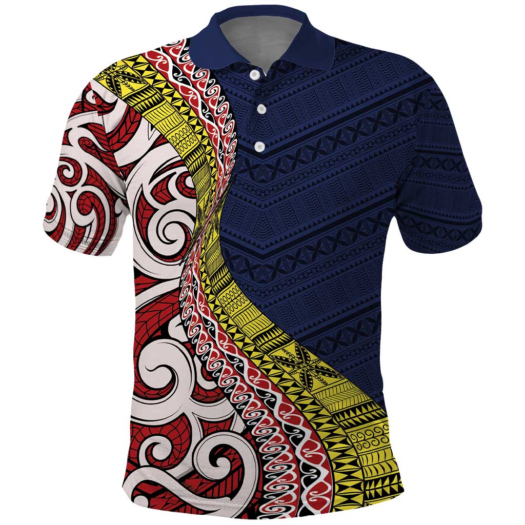 Aotearoa and Niue Polo Shirt Hiapo Maori Stylized Koru LT03 Blue - Polynesian Pride