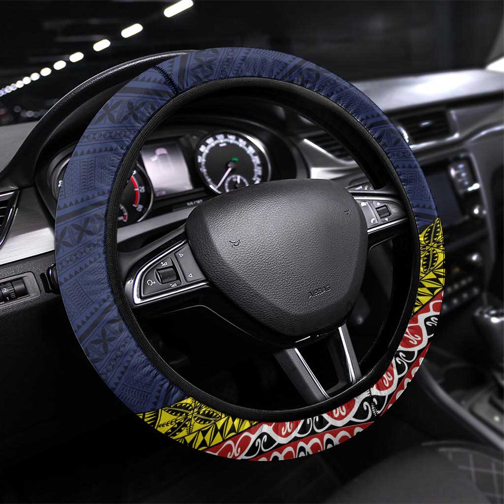 Aotearoa and Niue Steering Wheel Cover Hiapo Maori Stylized Koru