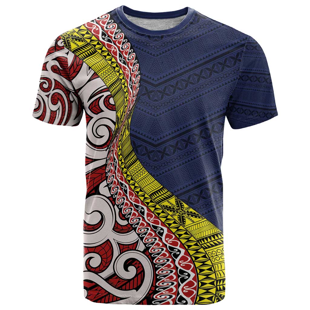 Aotearoa and Niue T Shirt Hiapo Maori Stylized Koru LT03 Blue - Polynesian Pride