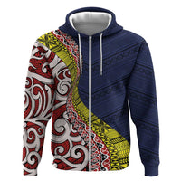 Aotearoa and Niue Zip Hoodie Hiapo Maori Stylized Koru LT03 Zip Hoodie Blue - Polynesian Pride