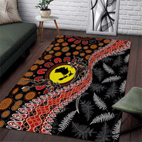 Aotearoa and Australia Area Rug Maori Koru Ferns With Aboriginal Kangaroo LT03 Black - Polynesian Pride