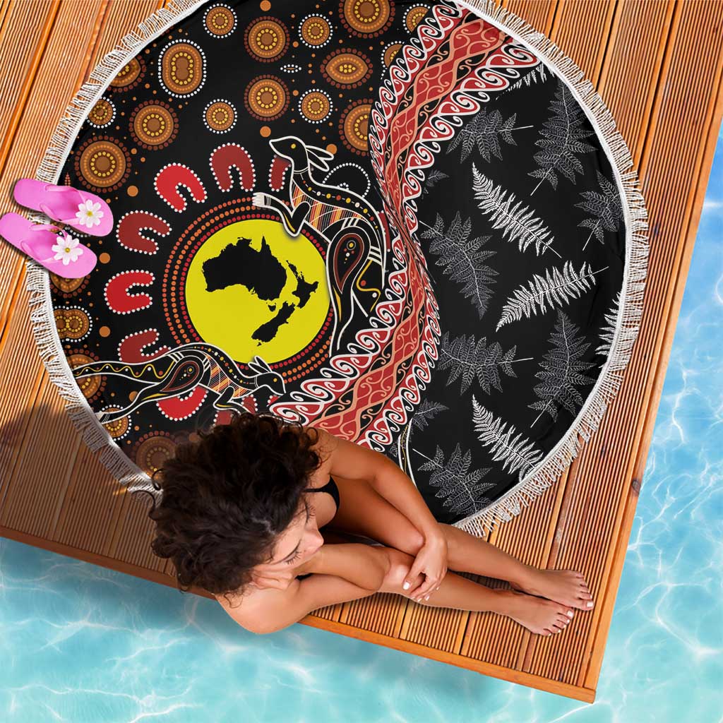 Aotearoa and Australia Beach Blanket Maori Koru Ferns With Aboriginal Kangaroo LT03 - Polynesian Pride