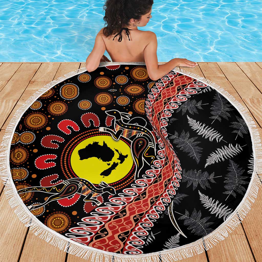Aotearoa and Australia Beach Blanket Maori Koru Ferns With Aboriginal Kangaroo LT03 - Polynesian Pride