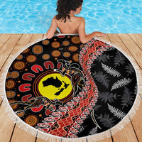 Aotearoa and Australia Beach Blanket Maori Koru Ferns With Aboriginal Kangaroo LT03 - Polynesian Pride