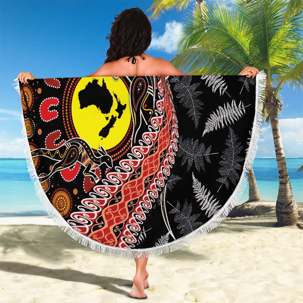 Aotearoa and Australia Beach Blanket Maori Koru Ferns With Aboriginal Kangaroo LT03 - Polynesian Pride