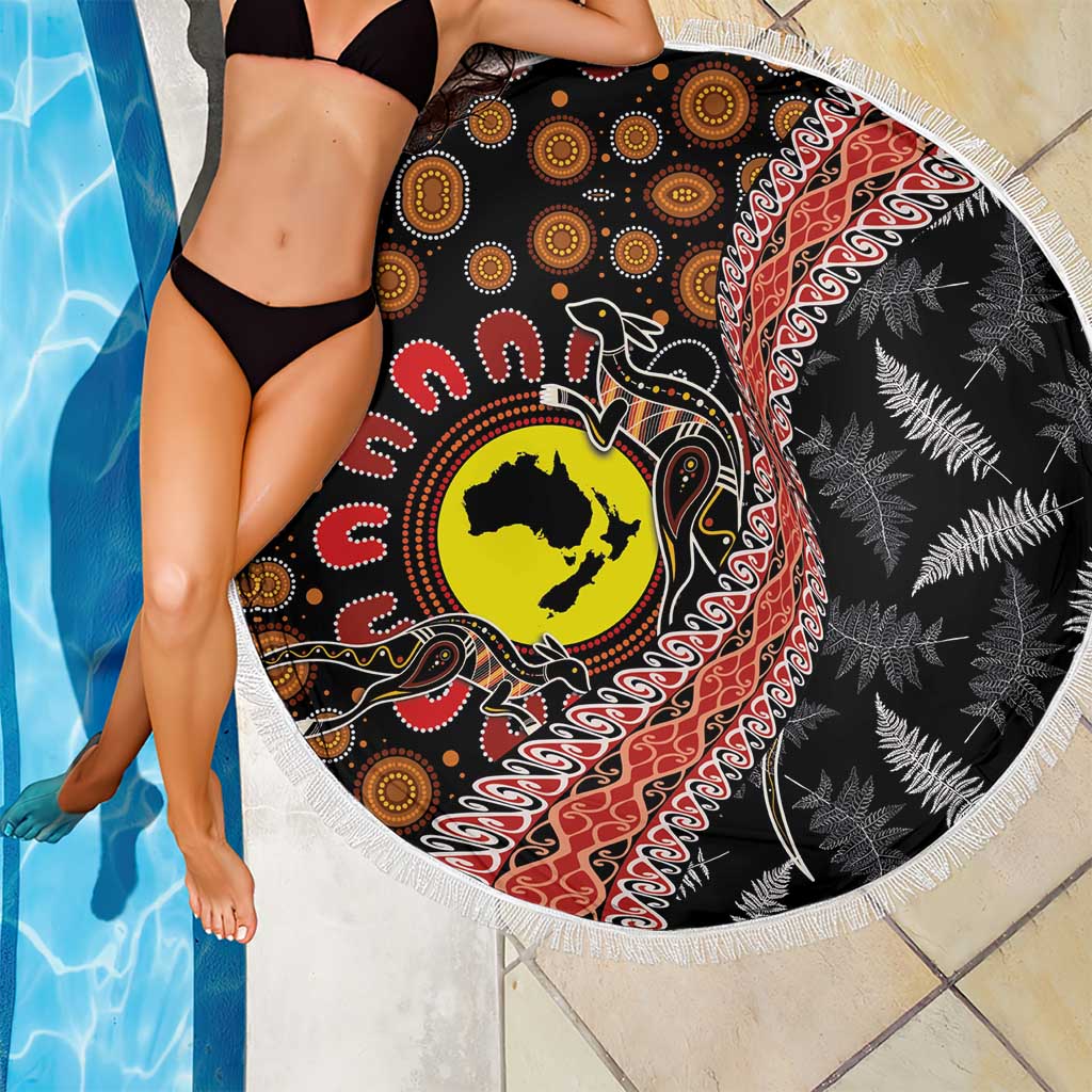 Aotearoa and Australia Beach Blanket Maori Koru Ferns With Aboriginal Kangaroo LT03 - Polynesian Pride
