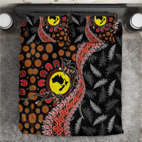 Aotearoa and Australia Bedding Set Maori Koru Ferns With Aboriginal Kangaroo LT03 Black - Polynesian Pride