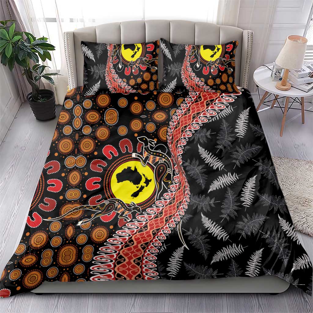 Aotearoa and Australia Bedding Set Maori Koru Ferns With Aboriginal Kangaroo LT03 - Polynesian Pride