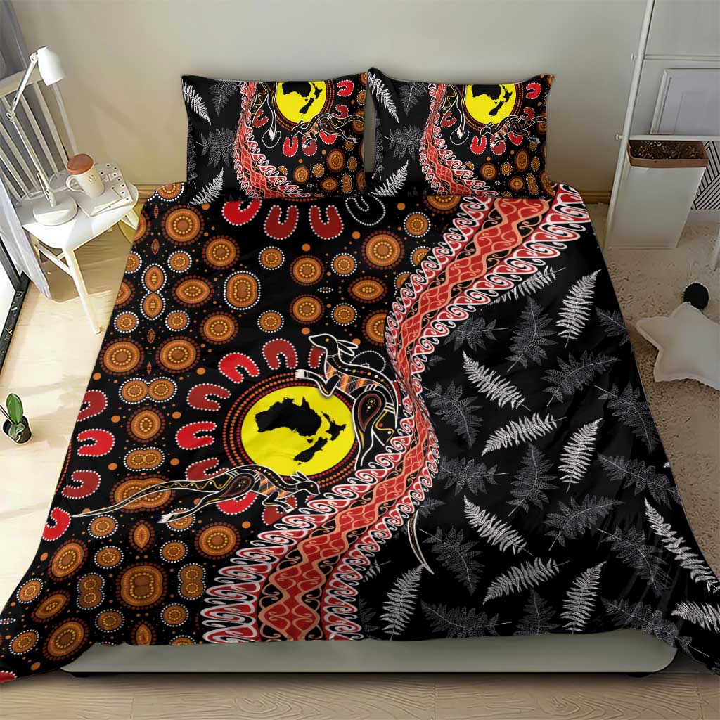 Aotearoa and Australia Bedding Set Maori Koru Ferns With Aboriginal Kangaroo LT03 - Polynesian Pride