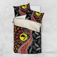 Aotearoa and Australia Bedding Set Maori Koru Ferns With Aboriginal Kangaroo LT03 US Twin 172cm x 218cm Black - Polynesian Pride