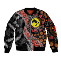 Aotearoa and Australia Bomber Jacket Maori Koru Ferns With Aboriginal Kangaroo LT03 Unisex Black - Polynesian Pride