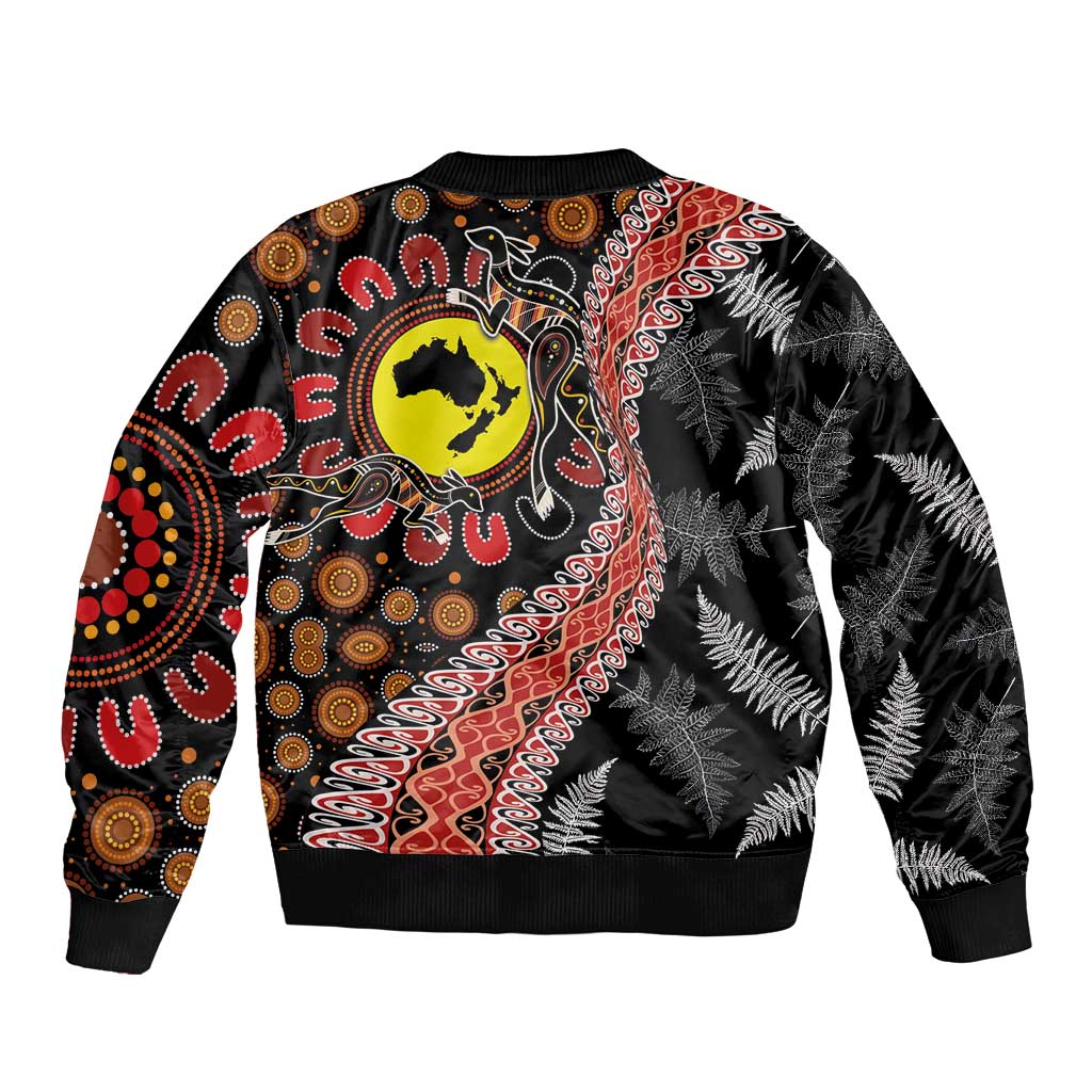 Aotearoa and Australia Bomber Jacket Maori Koru Ferns With Aboriginal Kangaroo LT03 - Polynesian Pride