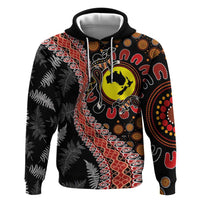 Aotearoa and Australia Hoodie Maori Koru Ferns With Aboriginal Kangaroo LT03 Pullover Hoodie Black - Polynesian Pride