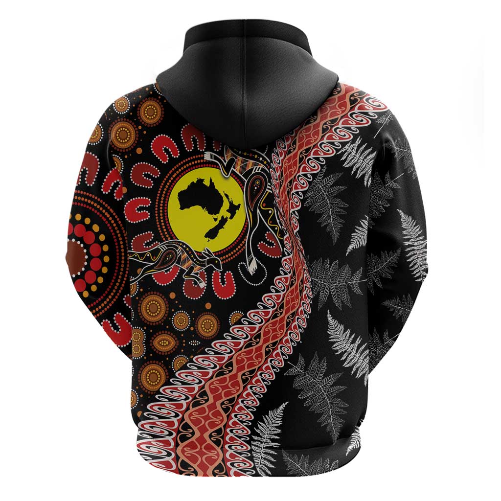 Aotearoa and Australia Hoodie Maori Koru Ferns With Aboriginal Kangaroo LT03 - Polynesian Pride