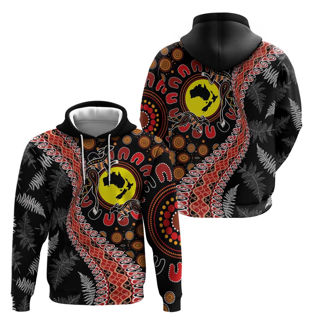 Aotearoa and Australia Hoodie Maori Koru Ferns With Aboriginal Kangaroo LT03 - Polynesian Pride