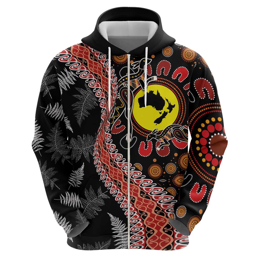 Aotearoa and Australia Hoodie Maori Koru Ferns With Aboriginal Kangaroo LT03 - Polynesian Pride