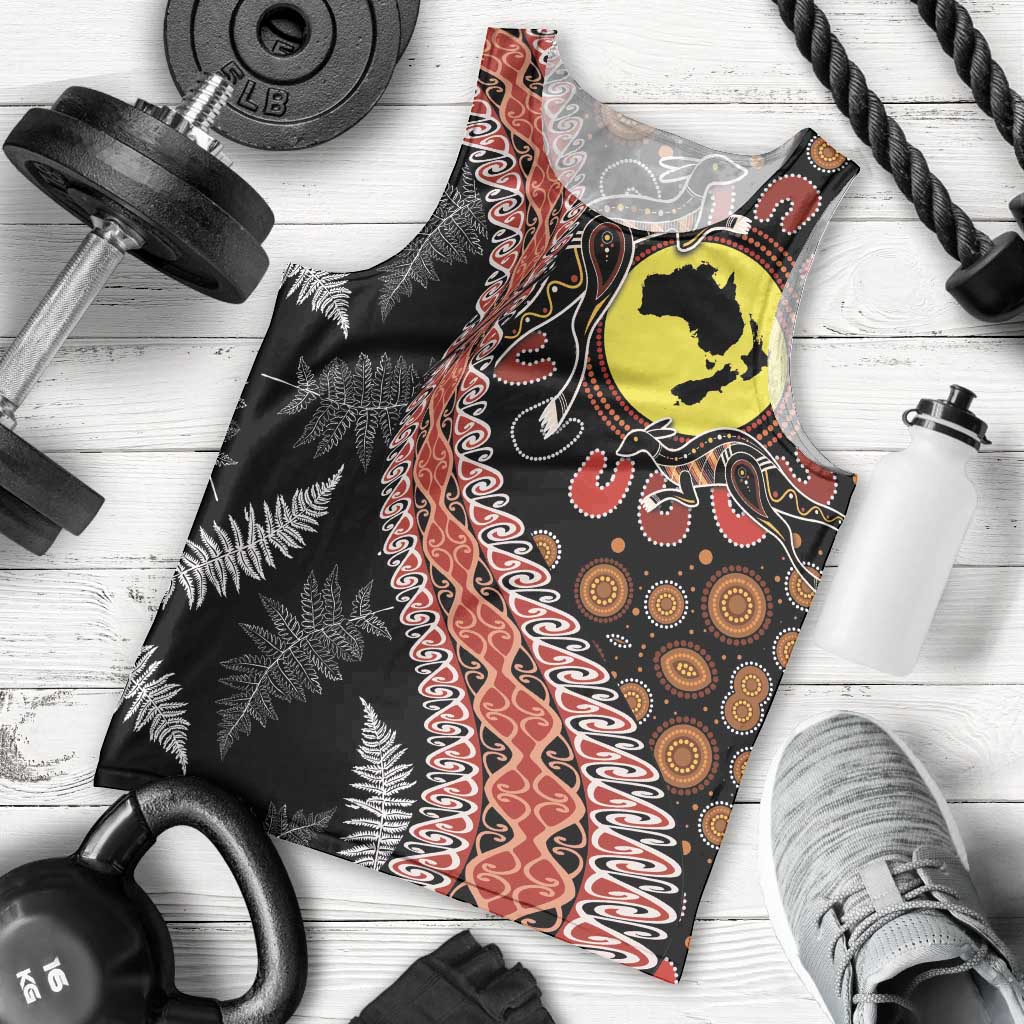Aotearoa and Australia Men Tank Top Maori Koru Ferns With Aboriginal Kangaroo LT03 - Polynesian Pride