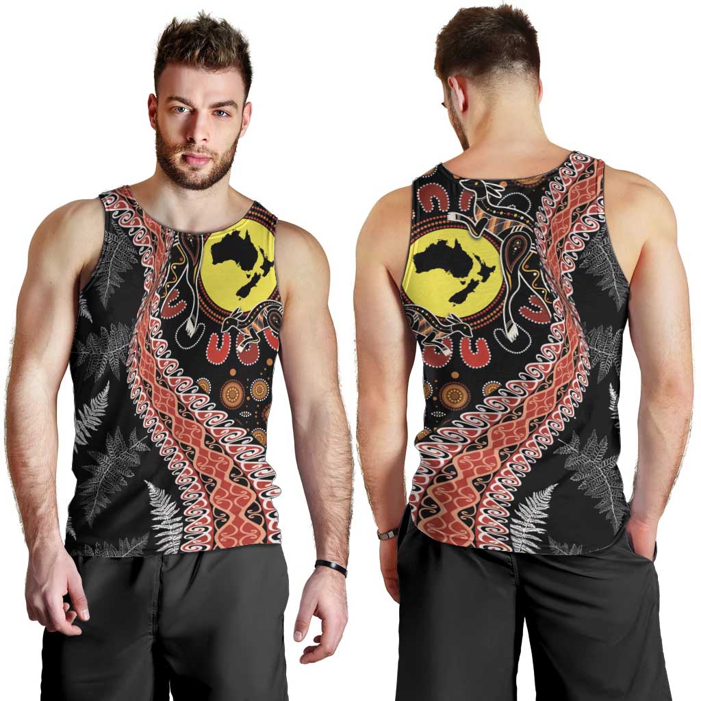 Aotearoa and Australia Men Tank Top Maori Koru Ferns With Aboriginal Kangaroo LT03 - Polynesian Pride