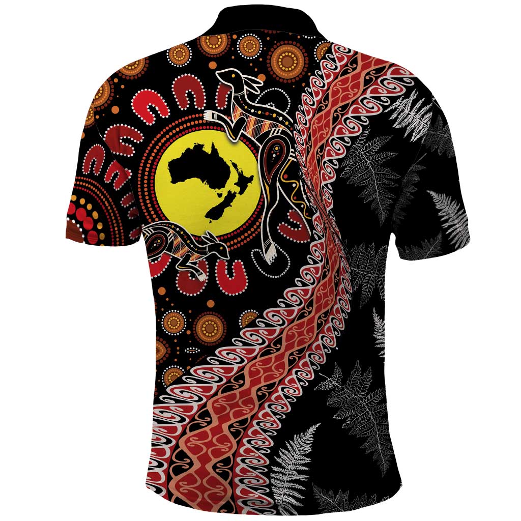 Aotearoa and Australia Polo Shirt Maori Koru Ferns With Aboriginal Kangaroo LT03 - Polynesian Pride
