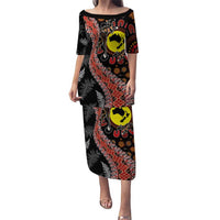 Aotearoa and Australia Puletasi Maori Koru Ferns With Aboriginal Kangaroo LT03 Long Dress Black - Polynesian Pride