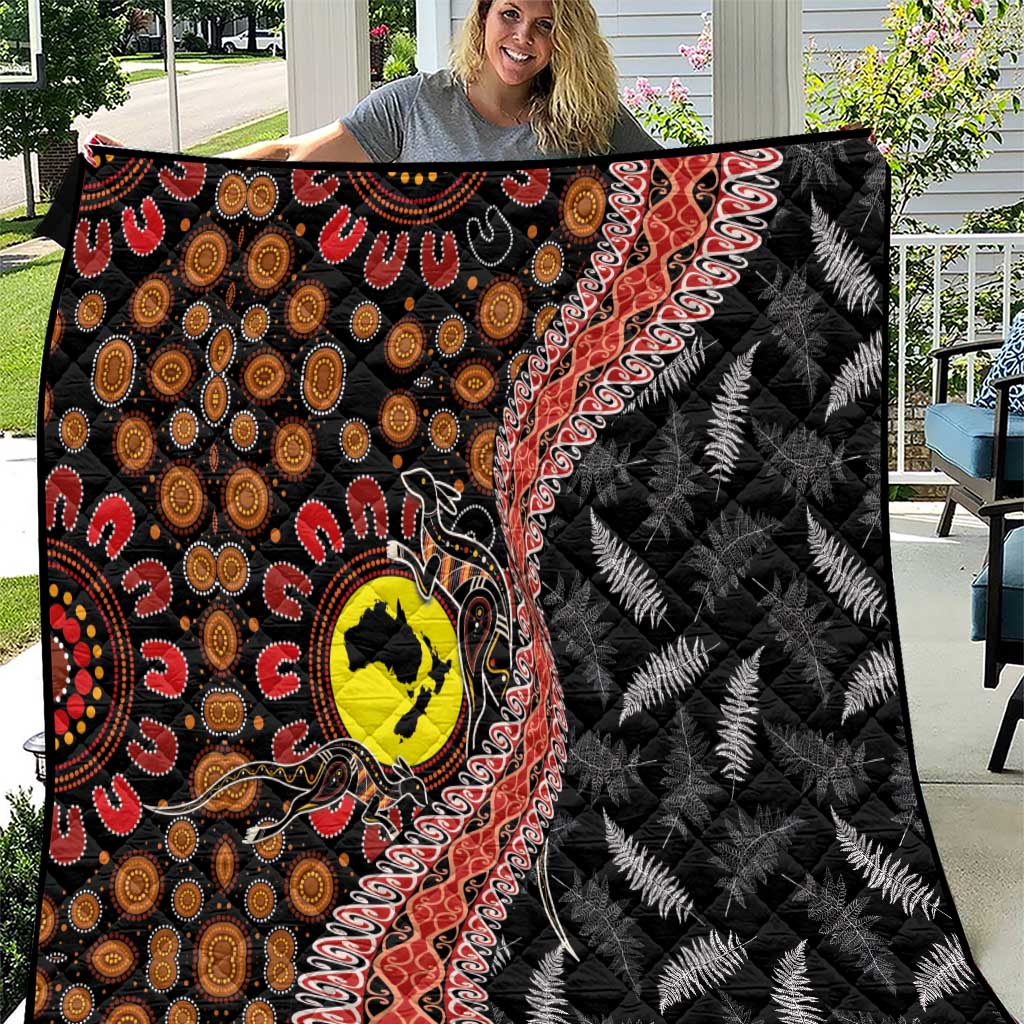 Aotearoa and Australia Quilt Maori Koru Ferns With Aboriginal Kangaroo LT03 Black - Polynesian Pride