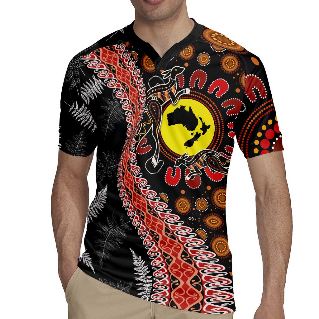 Aotearoa and Australia Rugby Jersey Maori Koru Ferns With Aboriginal Kangaroo LT03 - Polynesian Pride