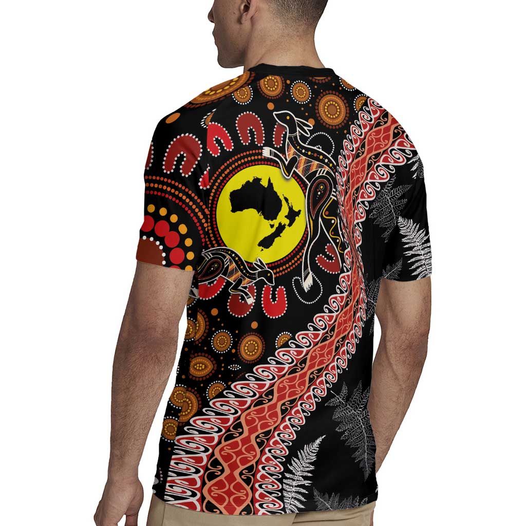 Aotearoa and Australia Rugby Jersey Maori Koru Ferns With Aboriginal Kangaroo LT03 - Polynesian Pride