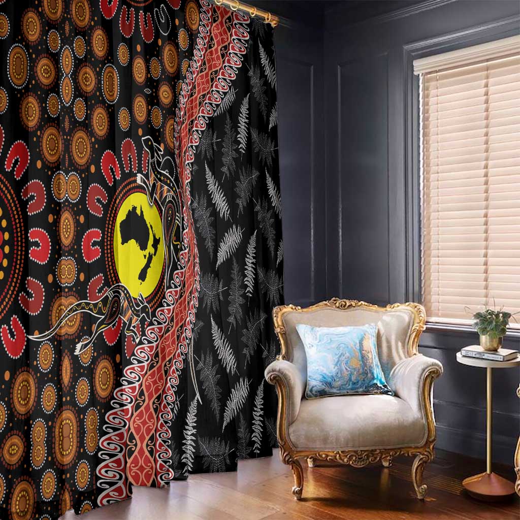 Aotearoa and Australia Window Curtain Maori Koru Ferns With Aboriginal Kangaroo LT03 - Polynesian Pride