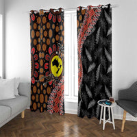 Aotearoa and Australia Window Curtain Maori Koru Ferns With Aboriginal Kangaroo LT03 With Grommets Black - Polynesian Pride