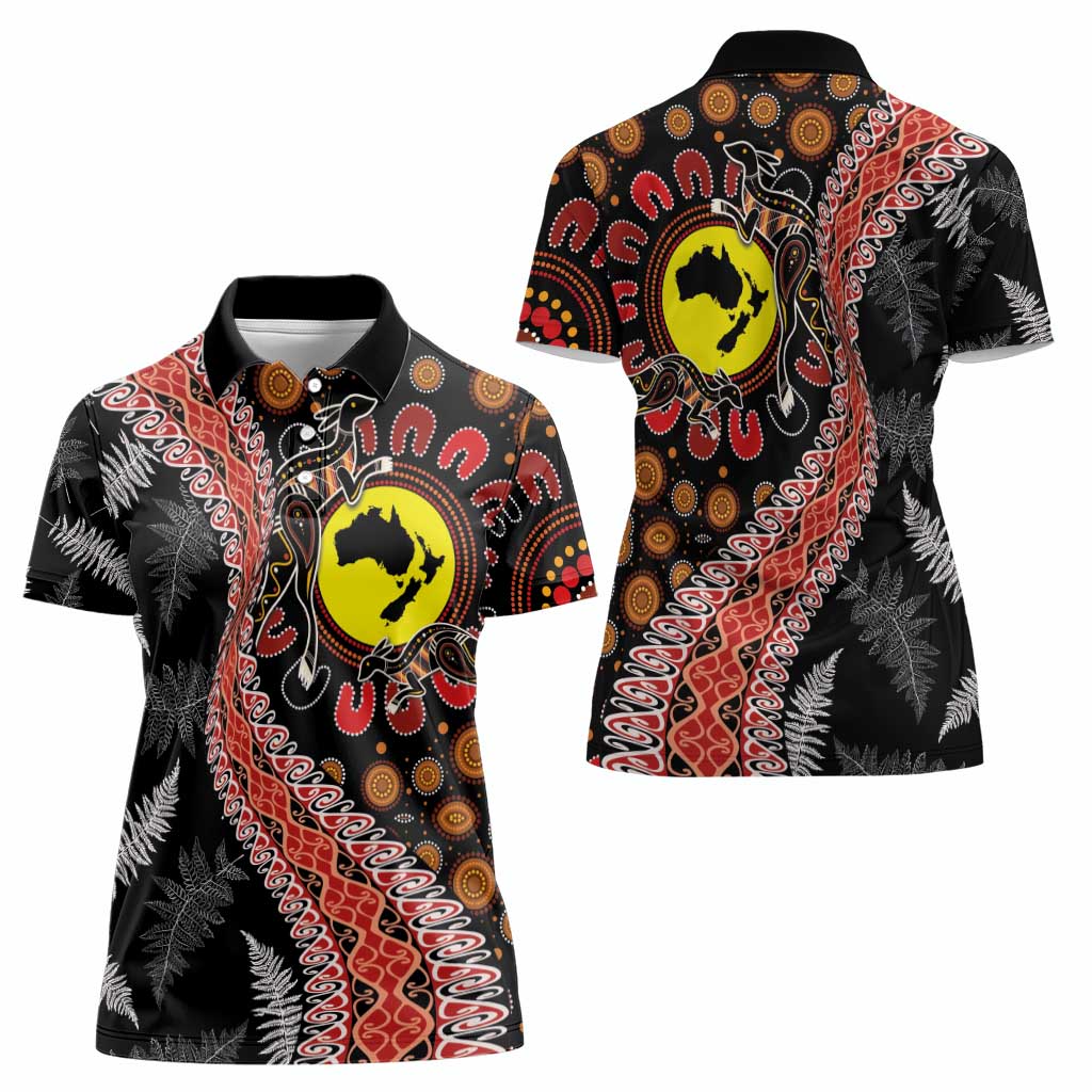 Aotearoa and Australia Women Polo Shirt Maori Koru Ferns With Aboriginal Kangaroo LT03 - Polynesian Pride