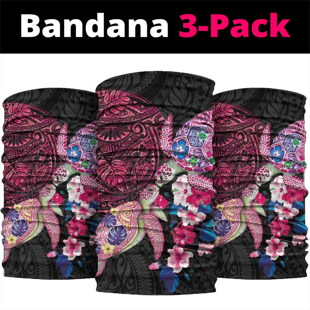 Hawaiian Couple Turtles Honi Neck Gaiter Polynesian Art Motifs and Hibiscus Black Red Color LT03 package One Size: 25*50cm Black - Polynesian Pride