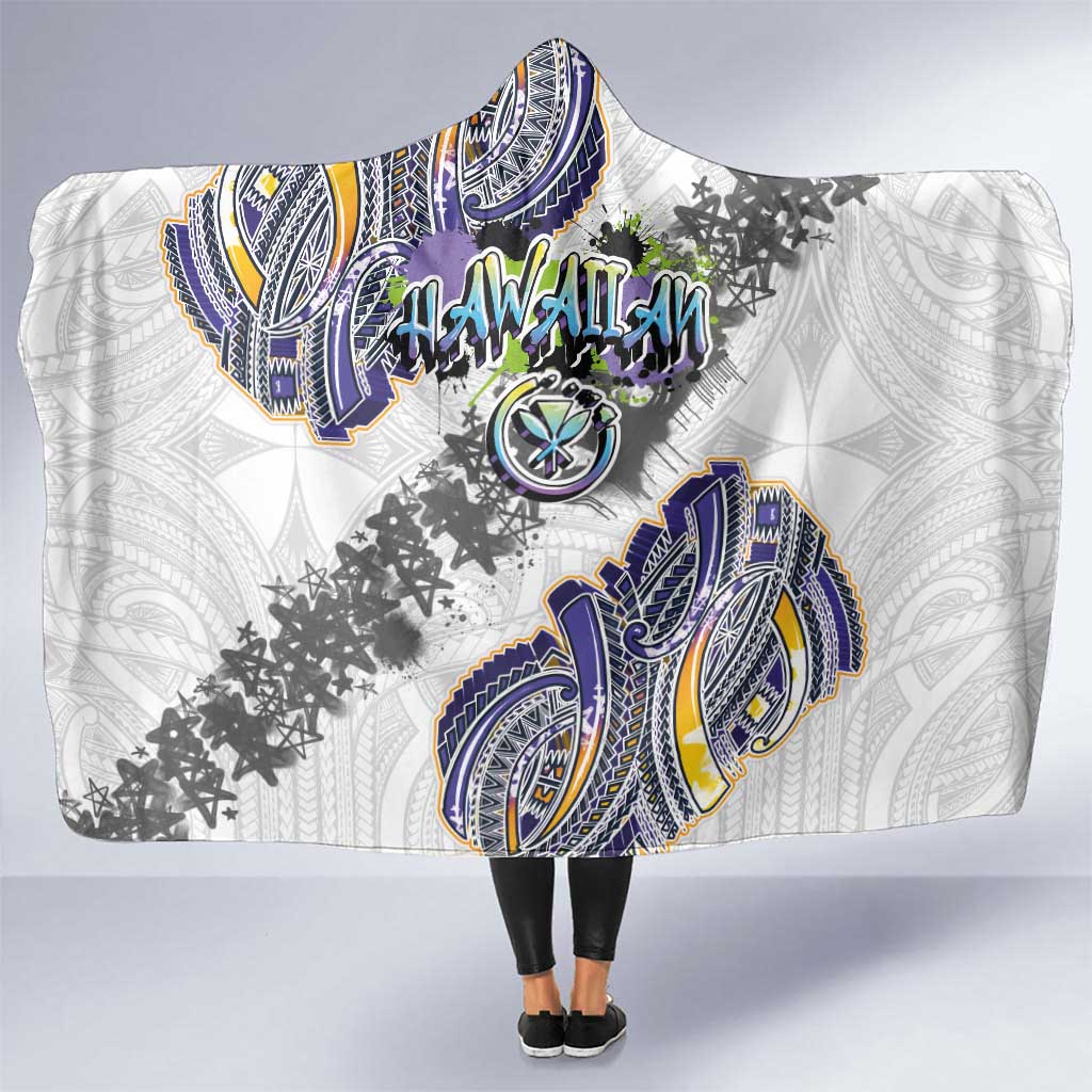 Traditional Art Hawaiian Kakau Tattoos Hooded Blanket Graffiti Style LT03 One Size White - Polynesian Pride