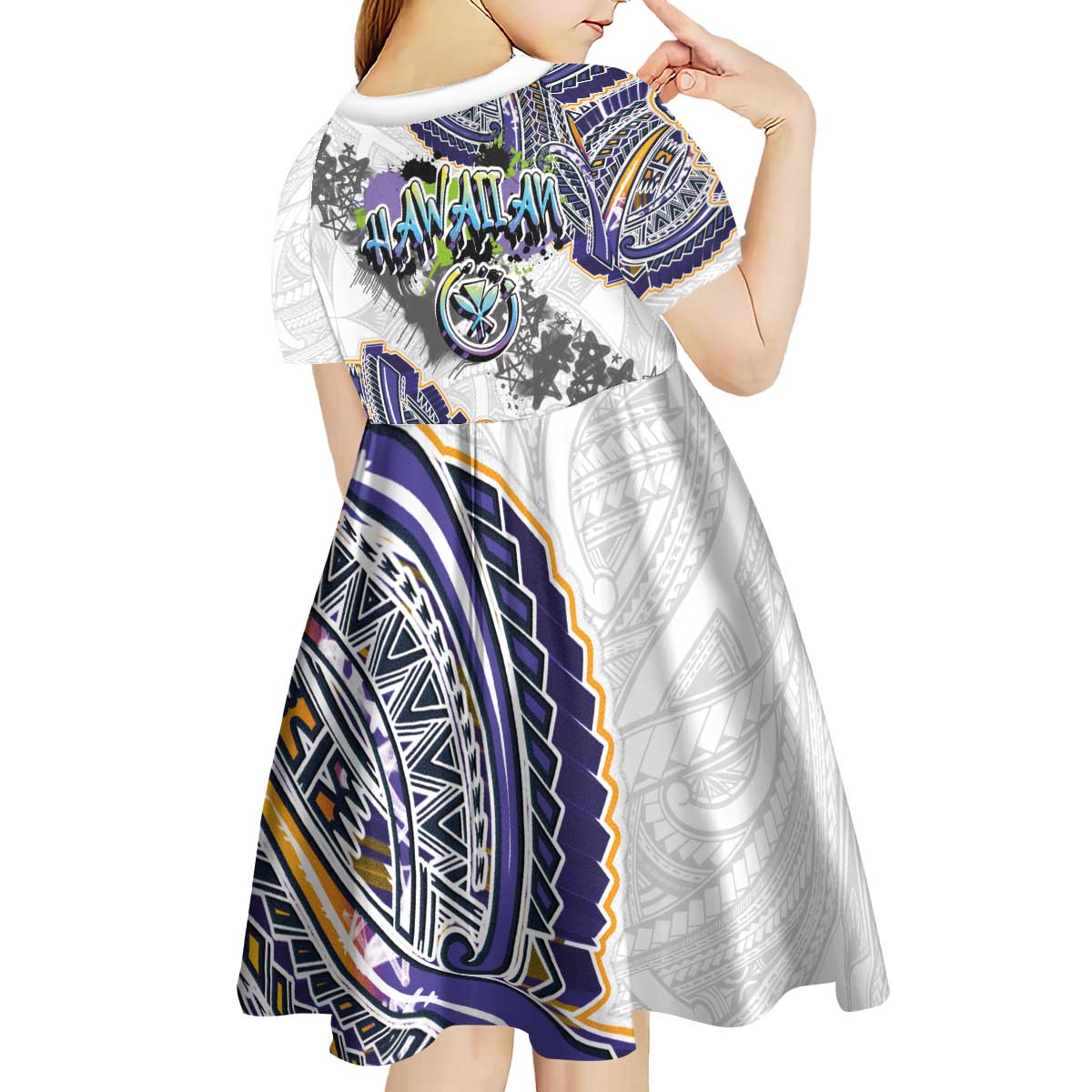 Traditional Art Hawaiian Kakau Tattoos Kid Short Sleeve Dress Graffiti Style LT03 - Polynesian Pride