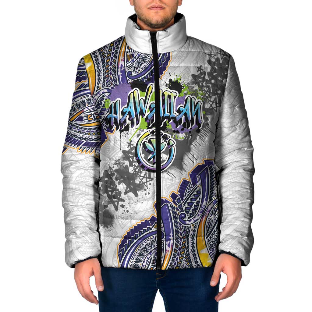 Traditional Art Hawaiian Kakau Tattoos Padded Jacket Graffiti Style LT03 Men White - Polynesian Pride