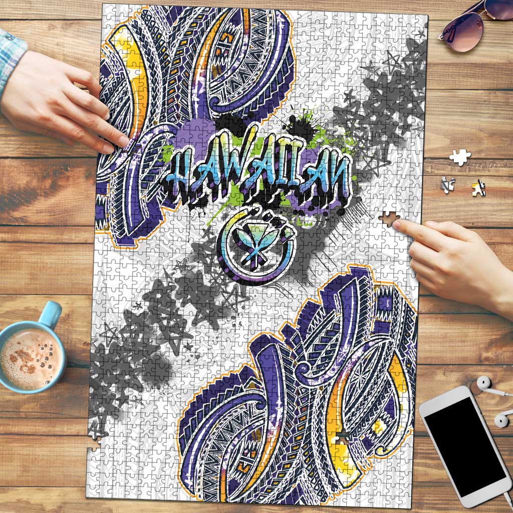 Traditional Art Hawaiian Kakau Tattoos Puzzle Graffiti Style LT03 White - Polynesian Pride