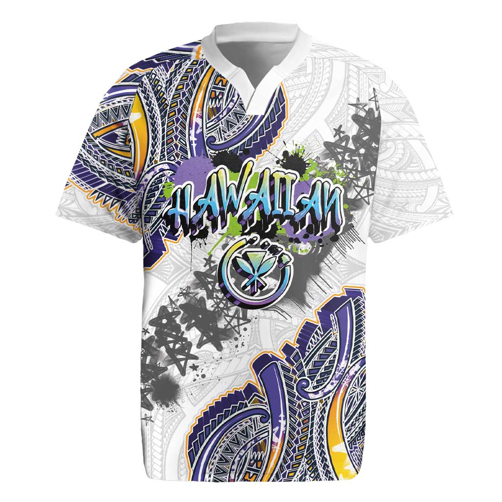 Traditional Art Hawaiian Kakau Tattoos Rugby Jersey Graffiti Style LT03 White - Polynesian Pride