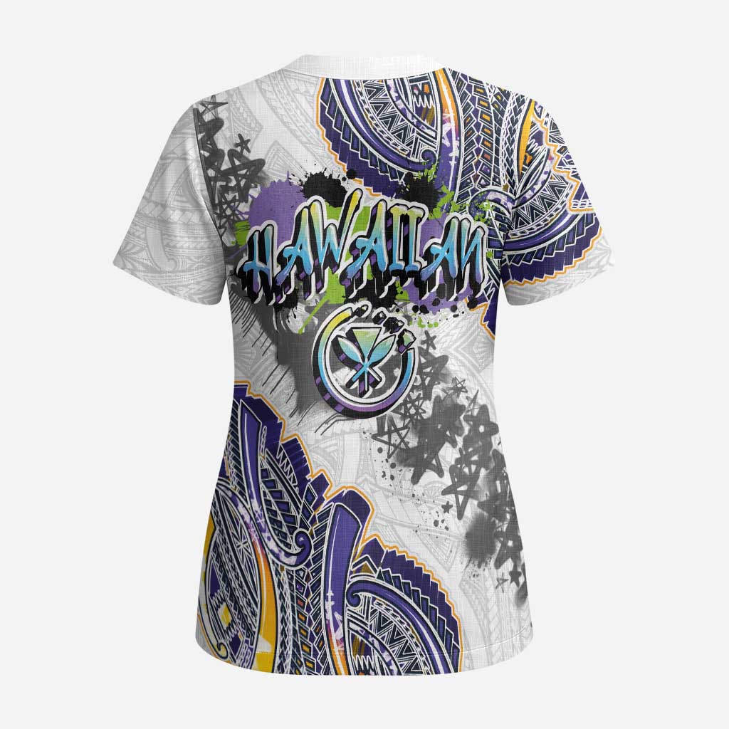 Traditional Art Hawaiian Kakau Tattoos Scrub Top Graffiti Style LT03 - Polynesian Pride