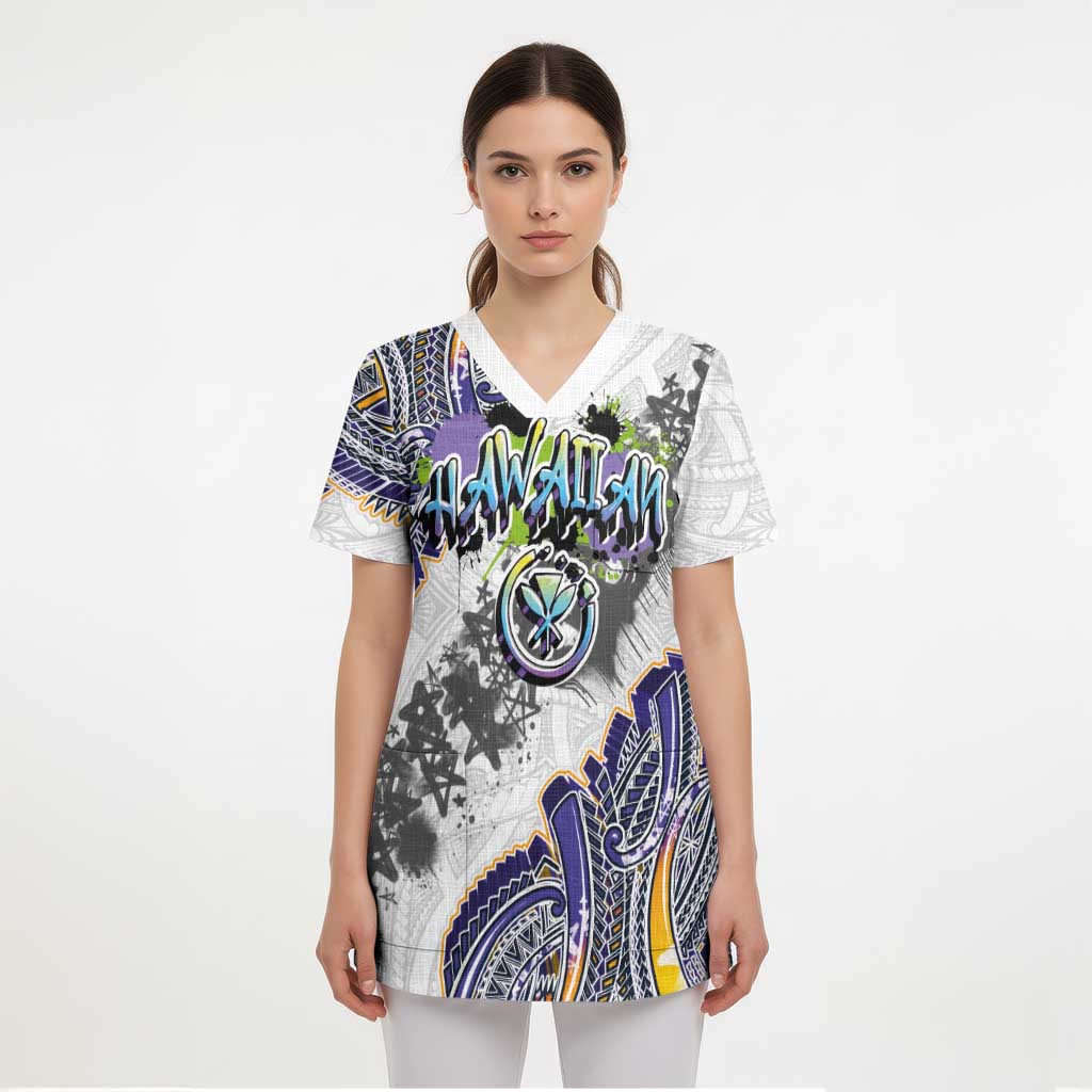 Traditional Art Hawaiian Kakau Tattoos Scrub Top Graffiti Style LT03 - Polynesian Pride