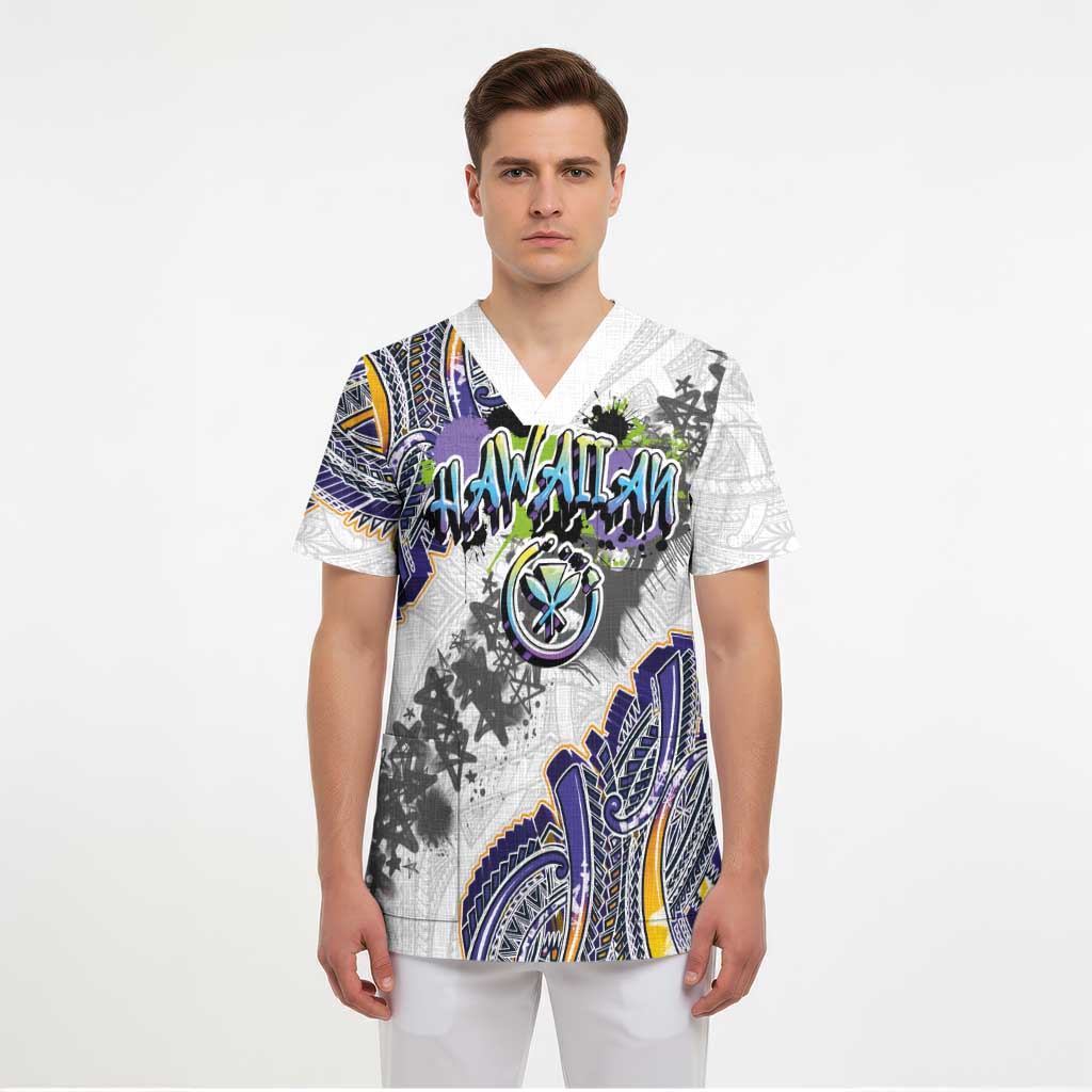 Traditional Art Hawaiian Kakau Tattoos Scrub Top Graffiti Style LT03 - Polynesian Pride