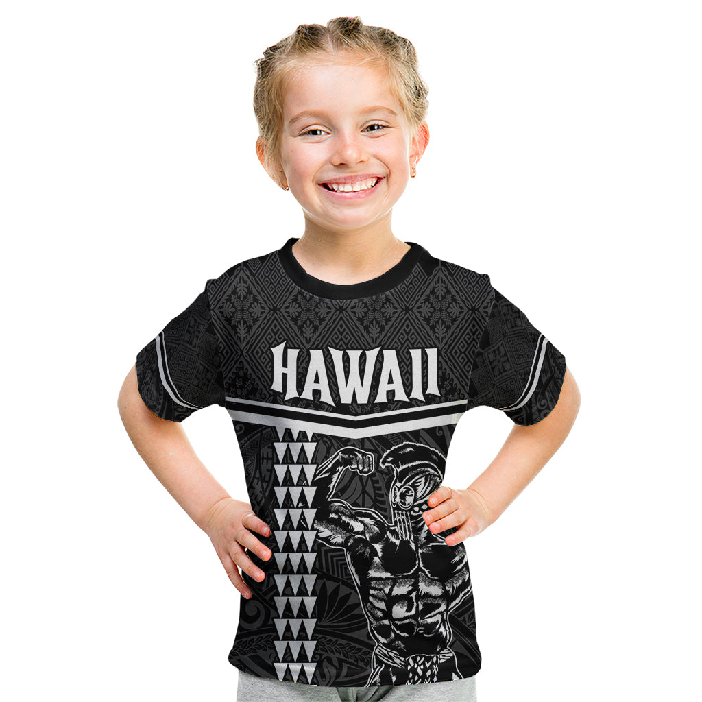 Custom Hawaii Warrior Kid T Shirt Kakau Quilt Pattern LT03 Black - Polynesian Pride