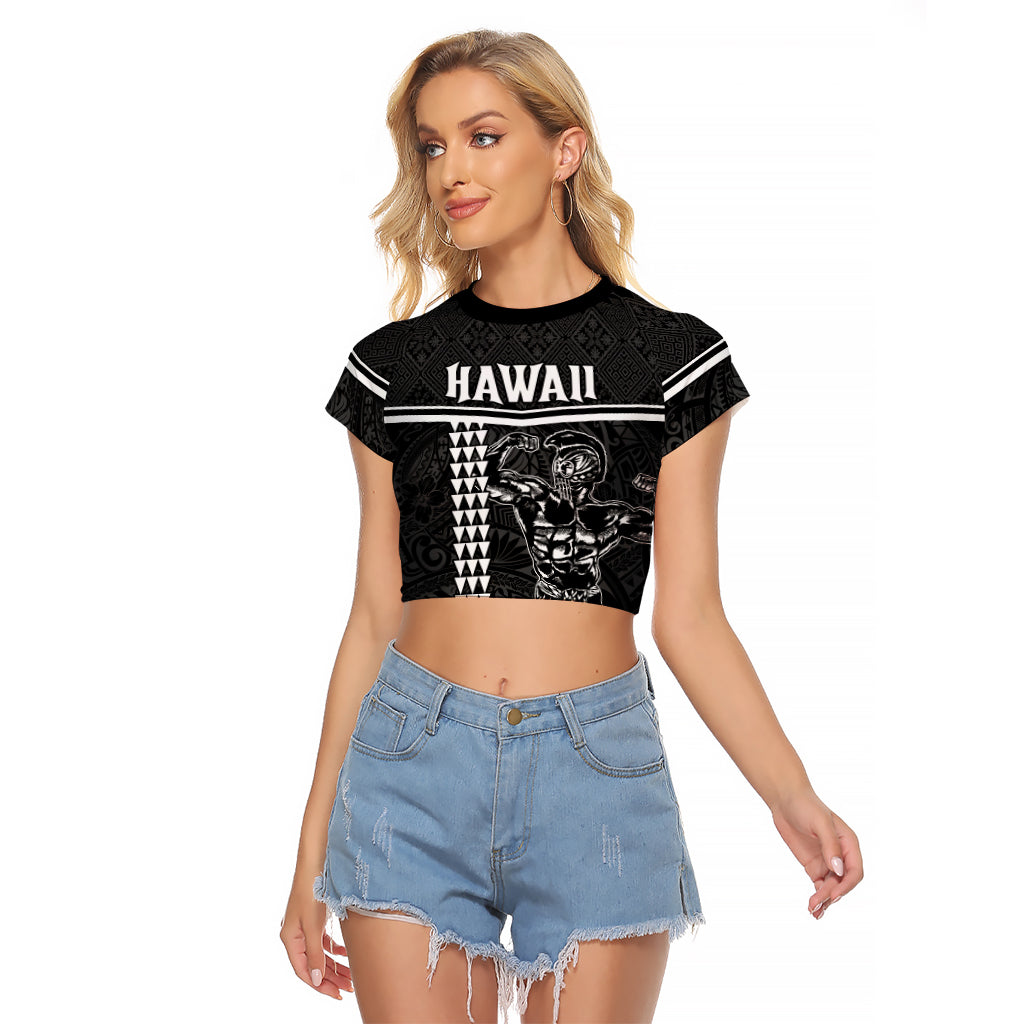 Custom Hawaii Warrior Raglan Cropped T Shirt Kakau Quilt Pattern LT03 Female Black - Polynesian Pride