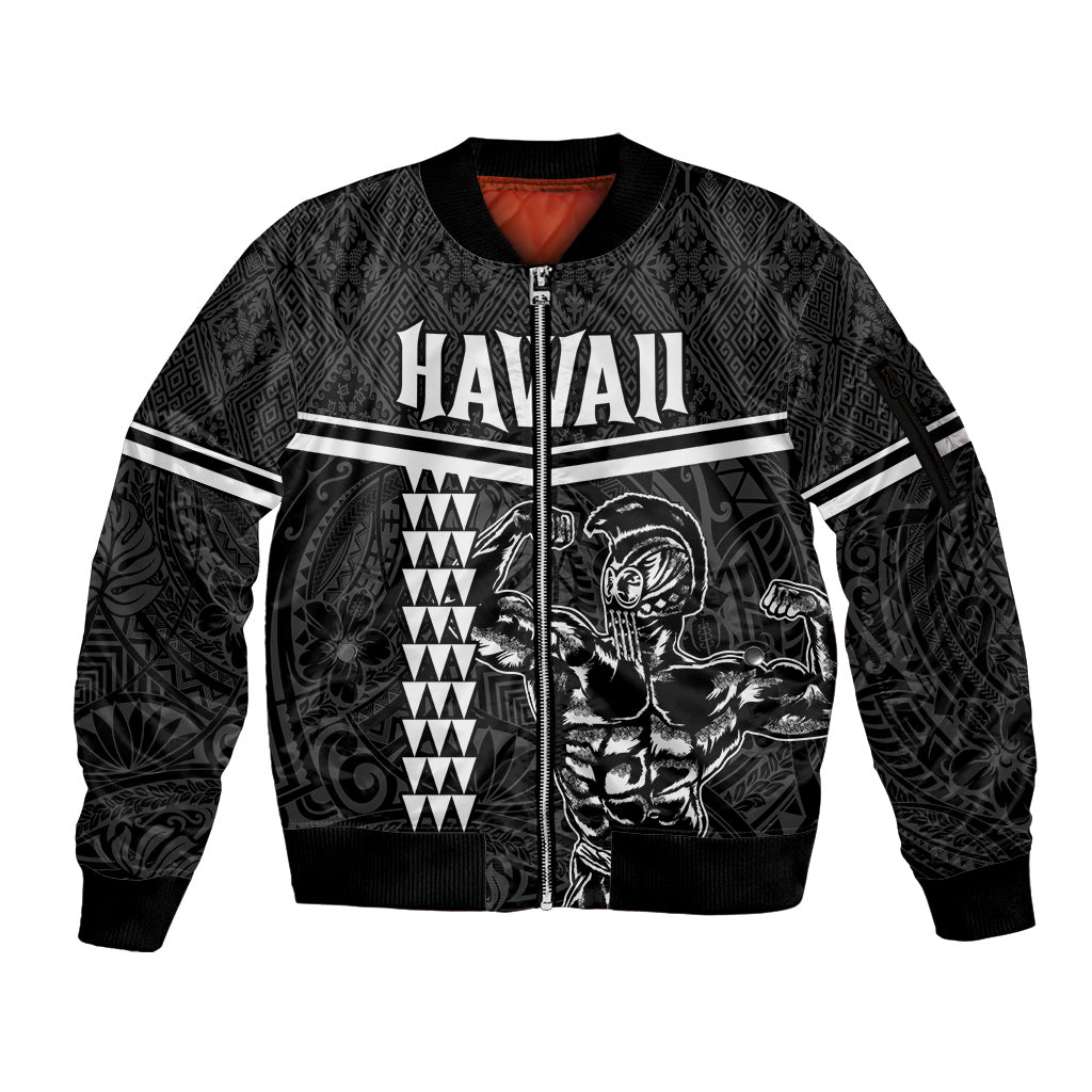 Custom Hawaii Warrior Sleeve Zip Bomber Jacket Kakau Quilt Pattern LT03 Unisex Black - Polynesian Pride