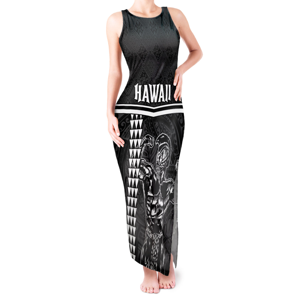 Custom Hawaii Warrior Tank Maxi Dress Kakau Quilt Pattern LT03 Women Black - Polynesian Pride