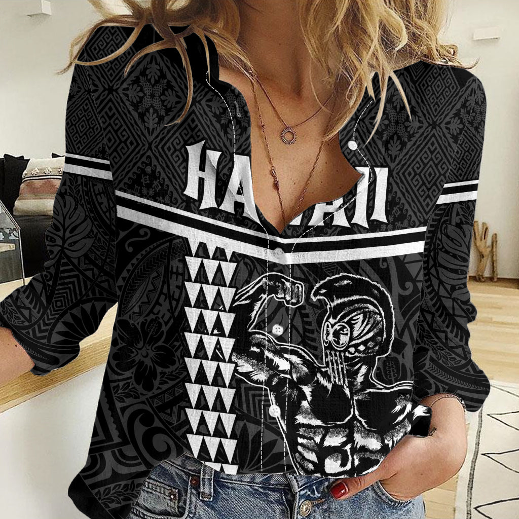 Custom Hawaii Warrior Women Casual Shirt Kakau Quilt Pattern LT03 Female Black - Polynesian Pride