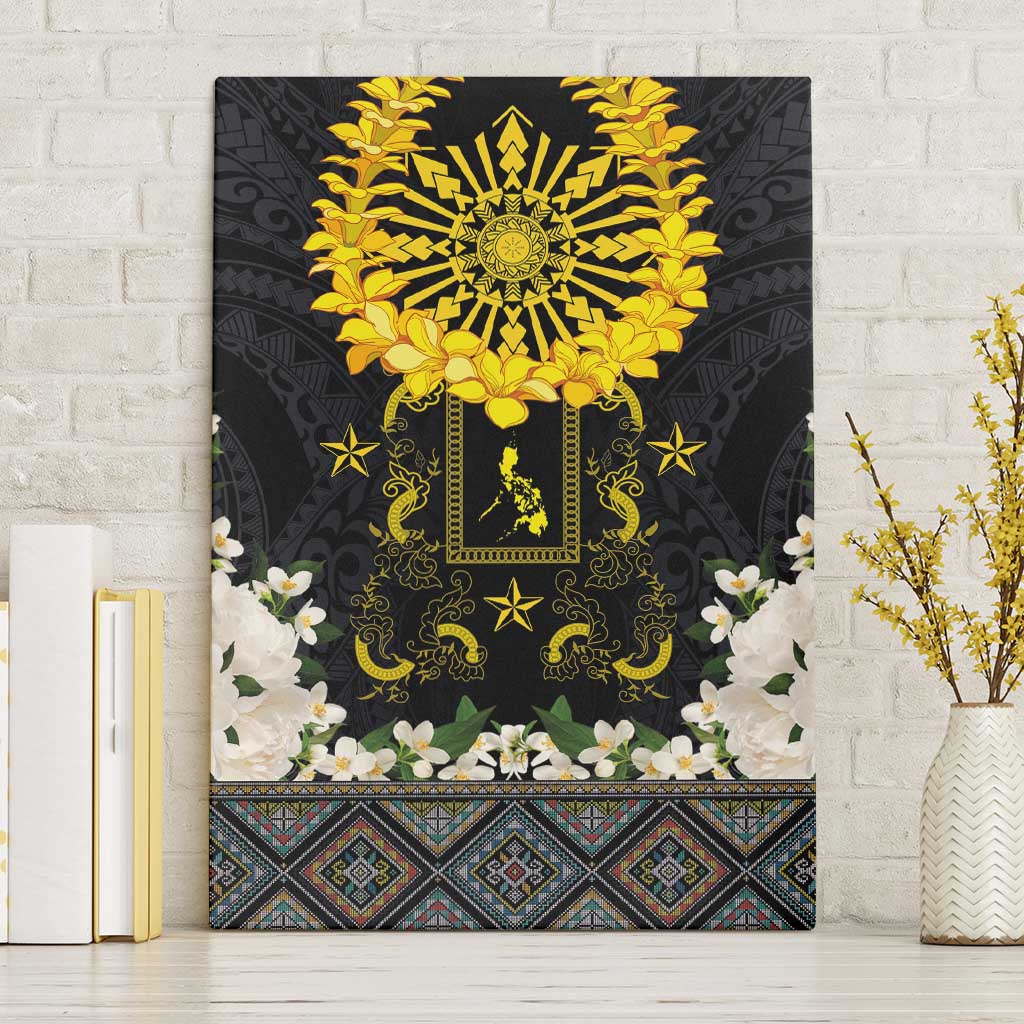 Flores de Mayo and Filipino Fiesta Canvas Wall Art The Sun-Jasmine and Polynesian Yakan Tattoo Barong Style LT03 Without Frame Black - Polynesian Pride