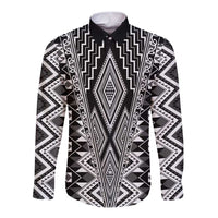 Aotearoa Tukutuku and Poutama Motif Classic Long Sleeve Button Shirt LT03 Unisex Gray - Polynesian Pride