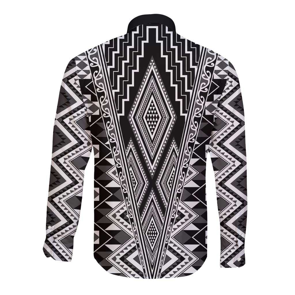 Aotearoa Tukutuku and Poutama Motif Classic Long Sleeve Button Shirt LT03 - Polynesian Pride