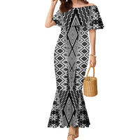 Aotearoa Tukutuku and Poutama Motif Classic Mermaid Dress LT03 Women Gray - Polynesian Pride