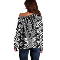Aotearoa Tukutuku and Poutama Motif Classic Off Shoulder Sweater LT03 - Polynesian Pride